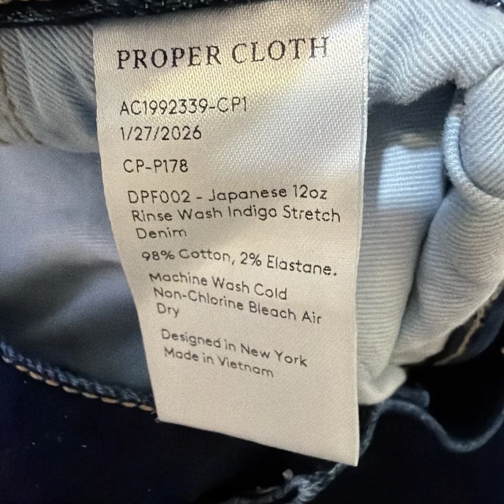 Proper Cloth Jean Blue Stretch 5-Pocket Pants Mens 38Wx28L Japanese Denim